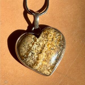 Picture Jasper Heart Pendant Necklace • 925 Sterling Silver